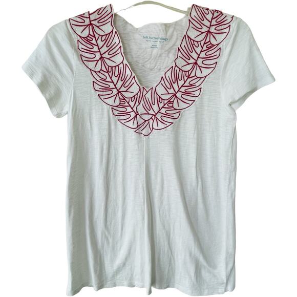 Soft Surroundings Brand New Archipelago Embroidered White red T Shirt - Picture 1 of 12